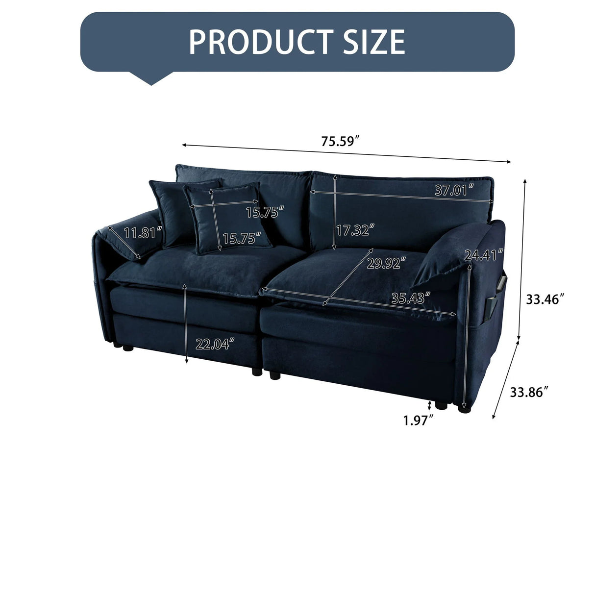 Modern Oversized Chenille Loveseat Sofa With Deep Seat And Diy Combination - Furniture Home Direct