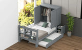 Twin Platform Bed With Storage Headboard Shelves Gray - Furniture Home Direct