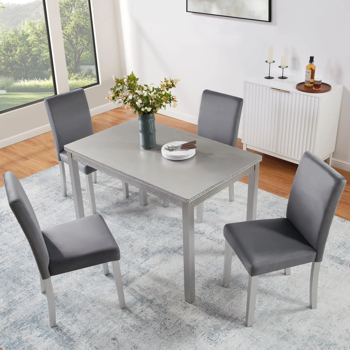 Dining Table Set, Table With A Rectangular Table And Upholstered Chairs - Furniture Home Direct