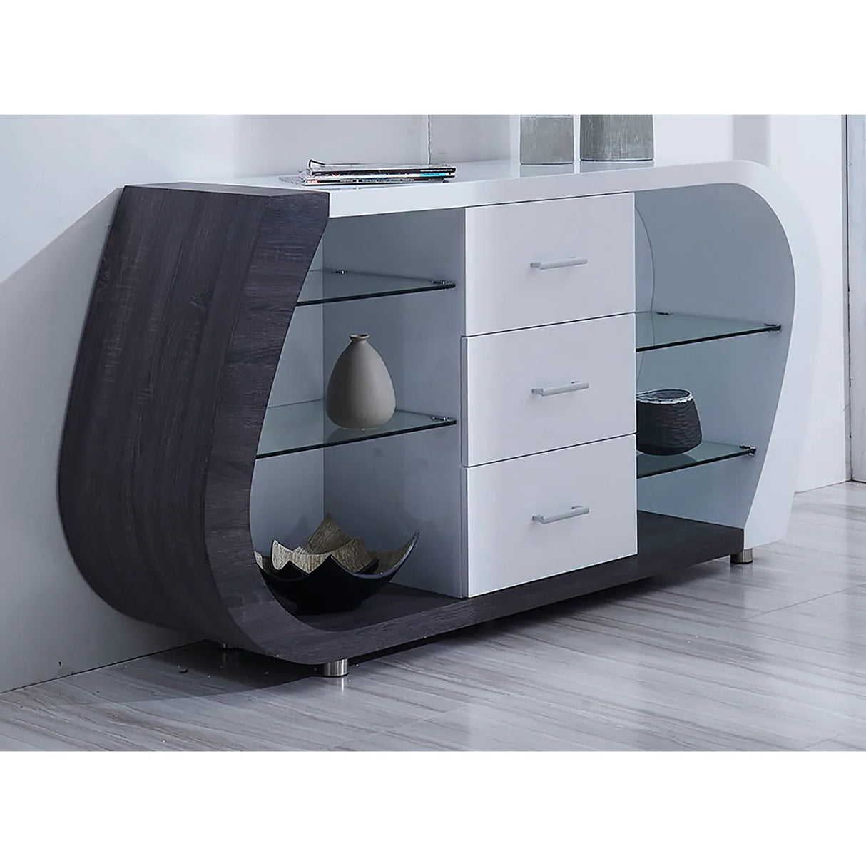Anne 2 Color Accent Cabinet With Glass Shelves - White / Gray - Furniture Home Direct