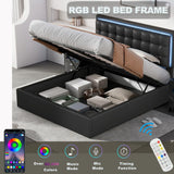 Storage Platform Bed Tufted Upholstered with LED Black - Furniture Home Direct