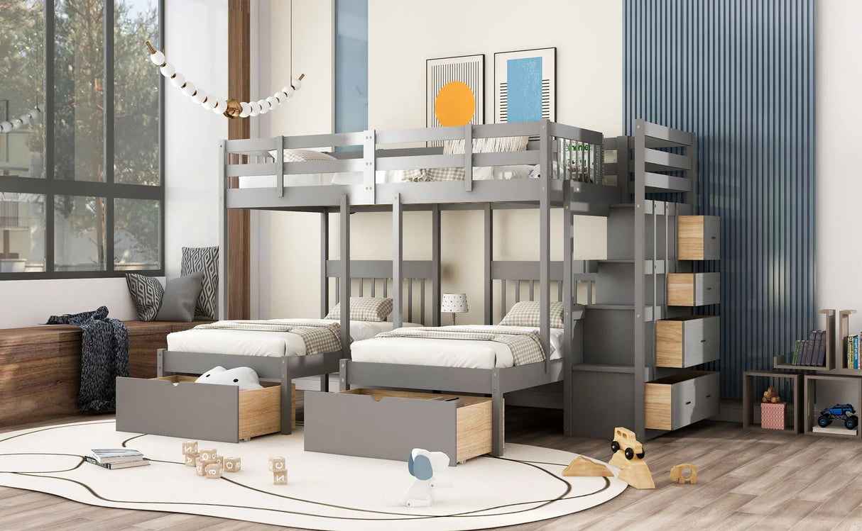 Multifunctional Triple Bunk Bed With Drawers And Guardrails - Furniture Home Direct