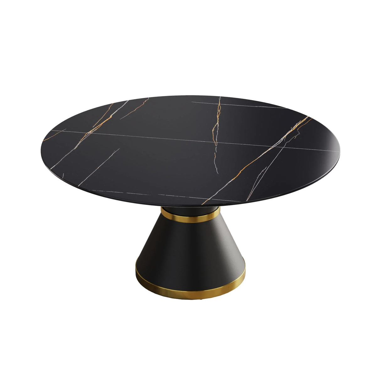 59.05" Modern Artificial Stone Round Black Carbon Steel Base Dining Table, Can Accommodate 6 People - Black - Furniture Home Direct