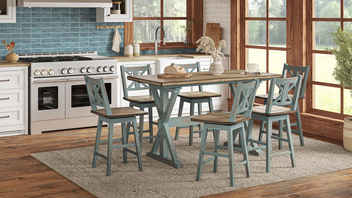 X Based Counter Height Casual Dining Table - Aqua Blue - Furniture Home Direct