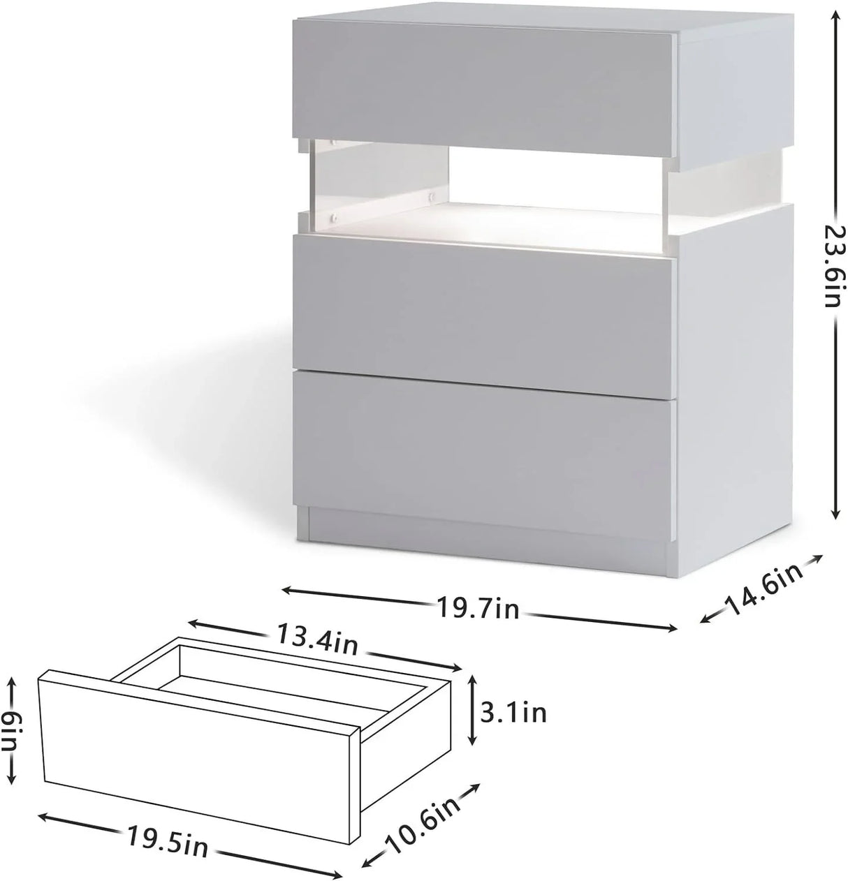 LED Nightstands, 3 Drawer For Bedroom - Furniture Home Direct