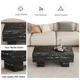 Coffee Table Modern Marble Texture With Block Base Black - Furniture Home Direct
