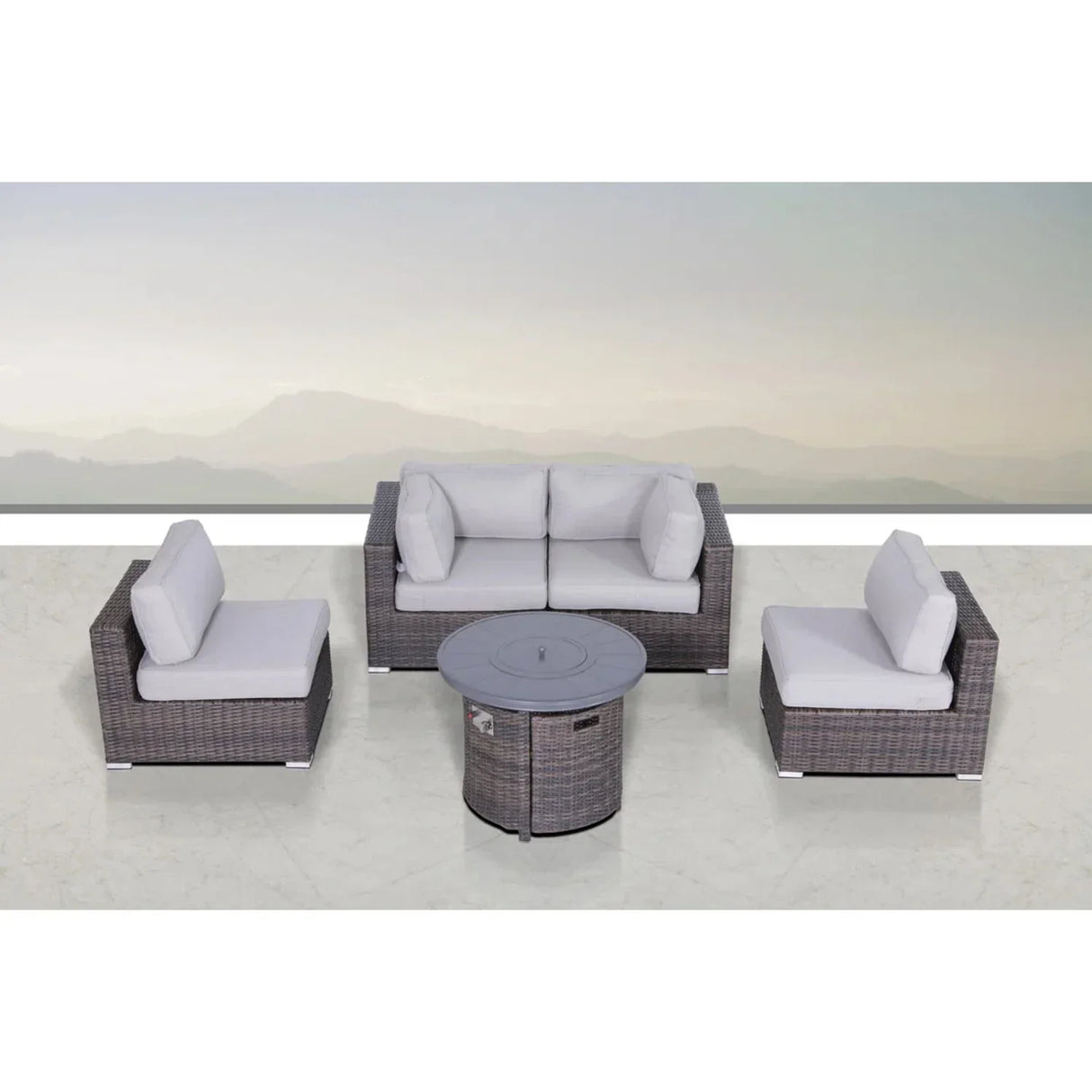 Wicker Outdoor Lounge Set With Cushions And Fire Pit - Furniture Home Direct