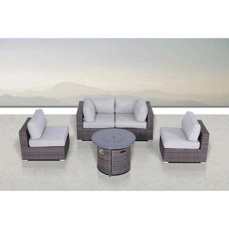Wicker Outdoor Lounge Set With Cushions And Fire Pit - Furniture Home Direct