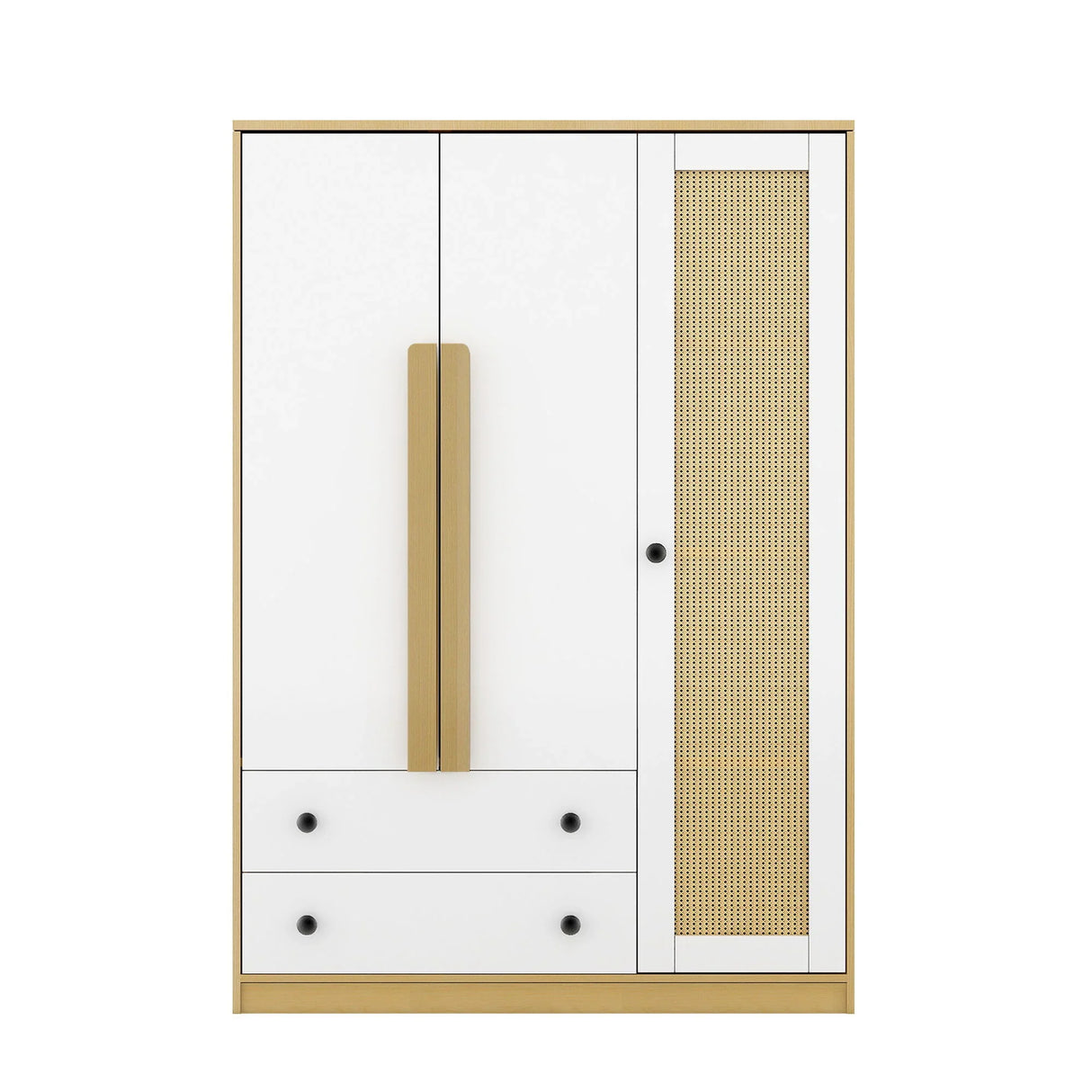3 Doors Rattan Wardrobe Storage For Bedroom, With 2 Drawers - Furniture Home Direct
