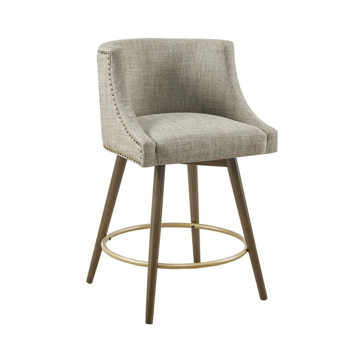 Swivel Counter Stool With Antique Bronze Detailing - Beige Multi - Furniture Home Direct