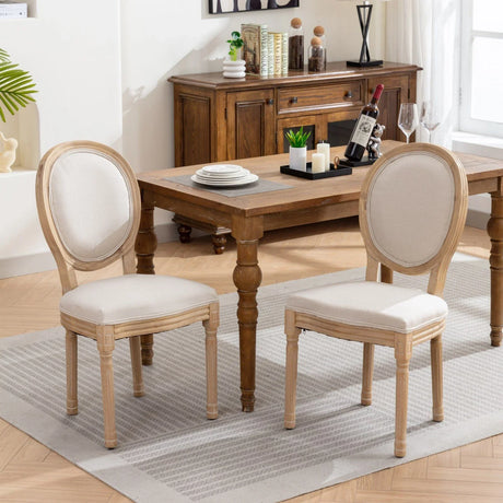 French Style Solid Wood Frame Antique Painting Linen Fabric Back Dining Chair (Set of 2) - Furniture Home Direct