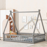 Tent-Shaped Floor Bed, With Guardrails, Slats, Door - Furniture Home Direct