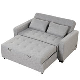 66.5" Upholstered Loveseat With Pull Out Bed, Two Throw Pillows, Dual USB Charging Port and Adjustable Backrest - Light Gray - Furniture Home Direct