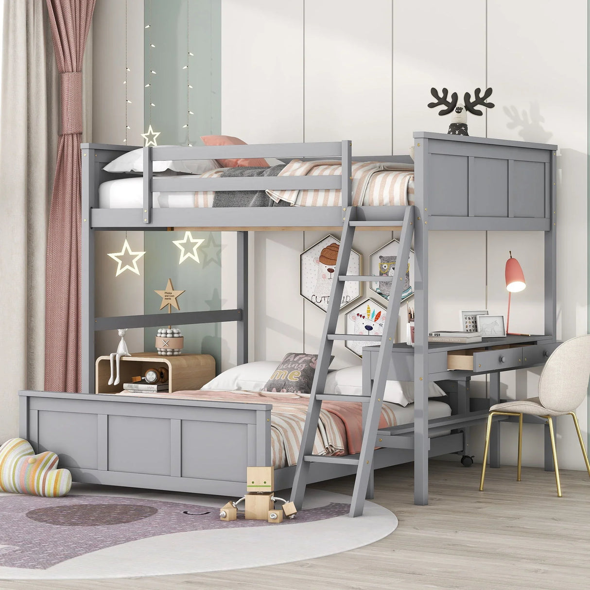 Full Over Full Bunk Bed With Desk - Furniture Home Direct