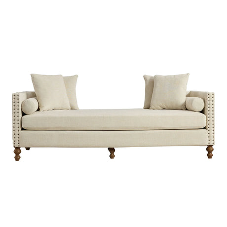 Upholstered Chaise Lounge Indoor With Nailheads, Sleeper Sofa Couch With 4 Throw Pillows & 2 Bolsters, Daybed With Rubberwood Legs - Furniture Home Direct