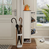 Slim Shoe Cabinet with 2 Flip Drawers - white and Walnut - Furniture Home Direct