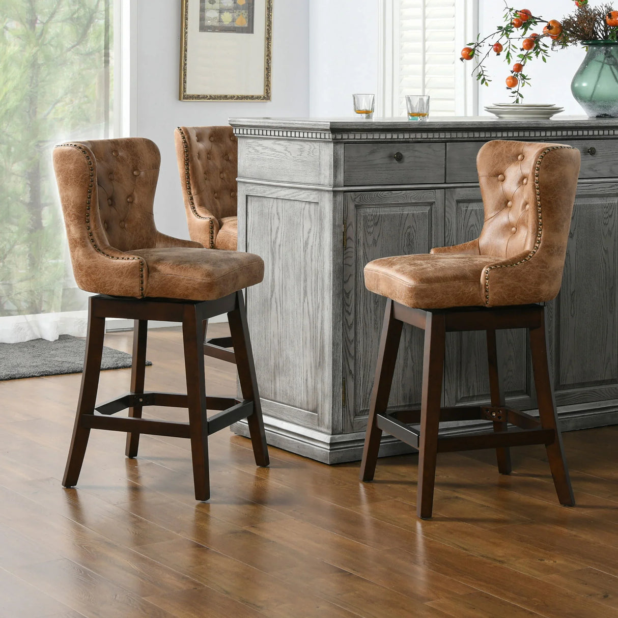 Holmes - Tufted High Back 360 Swivel Counter Height Barstool - Furniture Home Direct
