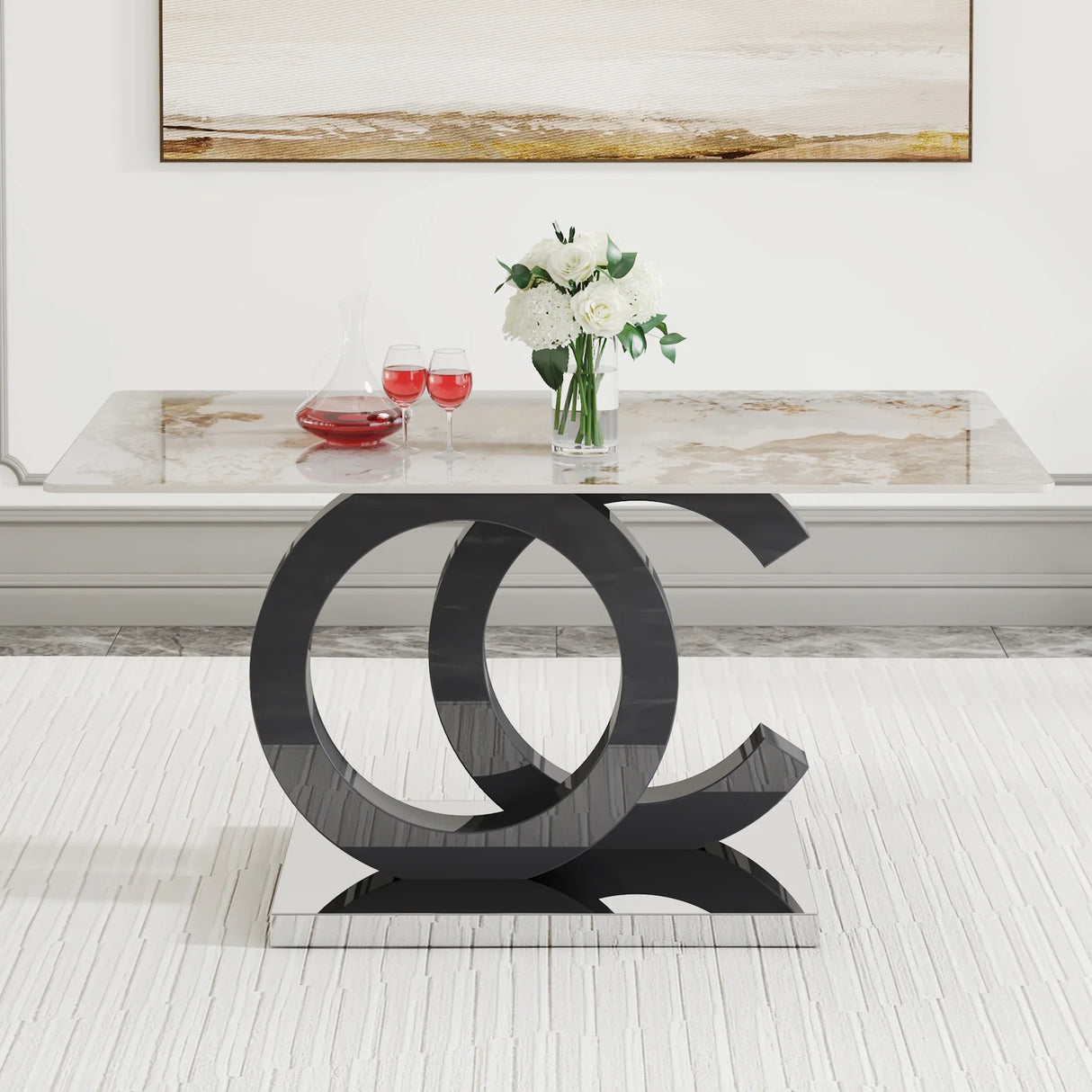 Large Rectangular Faux Marble Dining Table - Furniture Home Direct