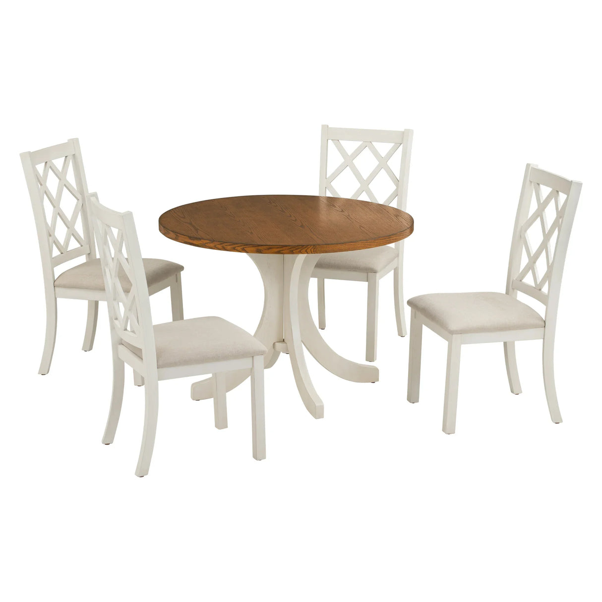 Dining Set Round Table With Upholstered Chairs Walnut Beige - Furniture Home Direct