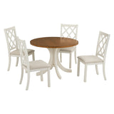 Dining Set Round Table With Upholstered Chairs Walnut Beige - Furniture Home Direct