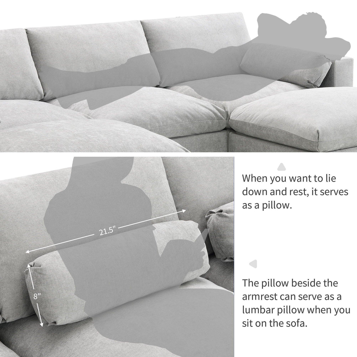 Modular Sectional With Storage Pockets, 5 Seat U Shaped Couch Set With Pillows, Free Combination Modern Cloud Sofa With 2 Movable Ottoman - Furniture Home Direct