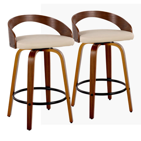 Grotto - Mid Century Modern Fixed Height Counter Stool With Swivel With Round Footrest (Set of 2) - Furniture Home Direct