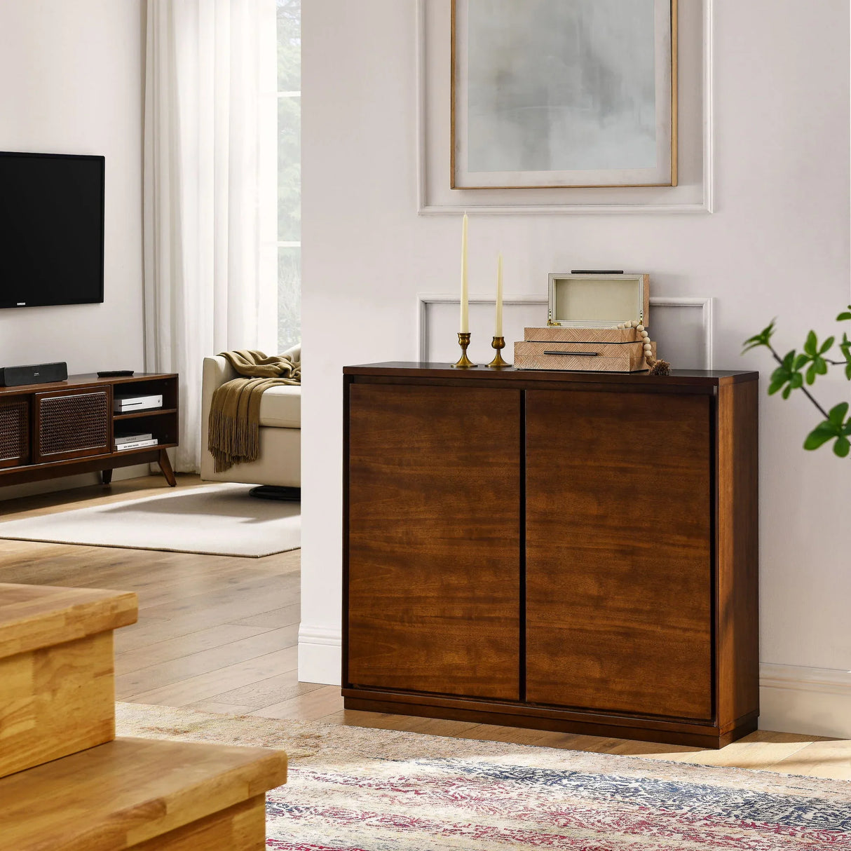 Sideboard, Buffet Cabinet With 2 Outlet Holes, Storage Cabinet For Entryway, Hallway, Living Room, Kitchen, Dining Room, Bedroom - Walnut - Furniture Home Direct