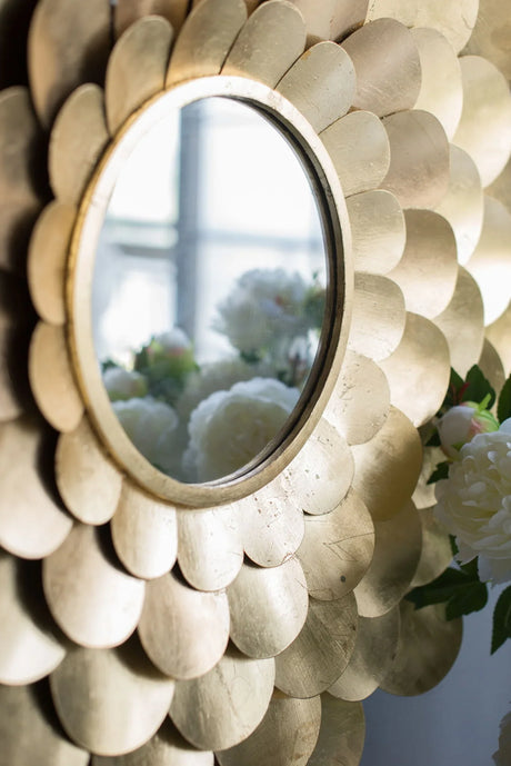 Mirrored Floral Wall Decor, Wall Mirror For Living Room Entryway - Gold - Furniture Home Direct