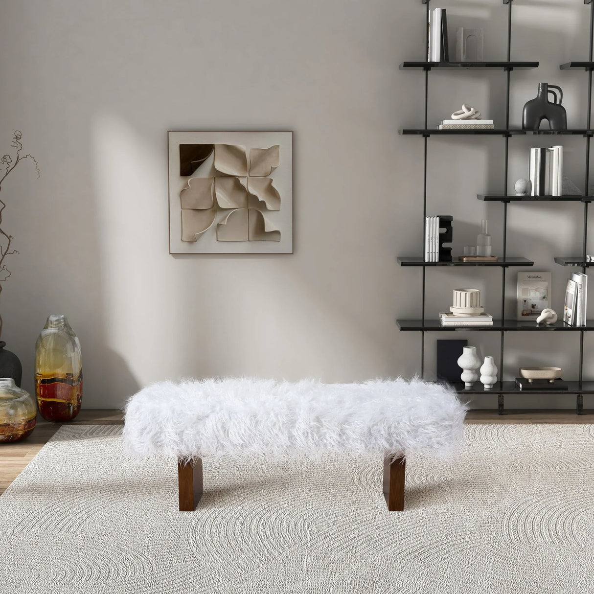 Henley - Fur Bench - White Khaki - Furniture Home Direct