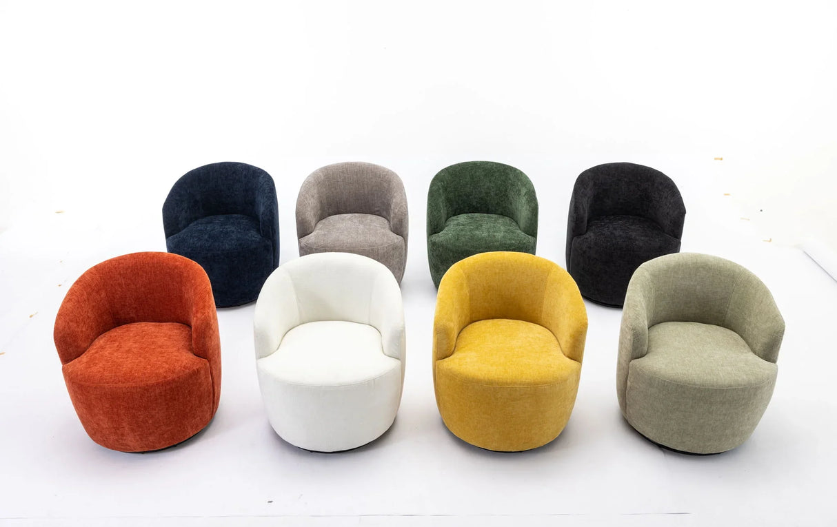 Chenille Fabric Swivel Accent Armchair Barrel Chair With Powder Coating Metal Ring - Furniture Home Direct