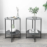 JWS Tempered Glass End Table (Set of 2), Round Coffee Table For Bedroom Living Room Office - Black - Furniture Home Direct