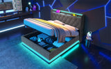 King Bed LED 360 Surround Lighting Storage USB Type C Gray - Furniture Home Direct