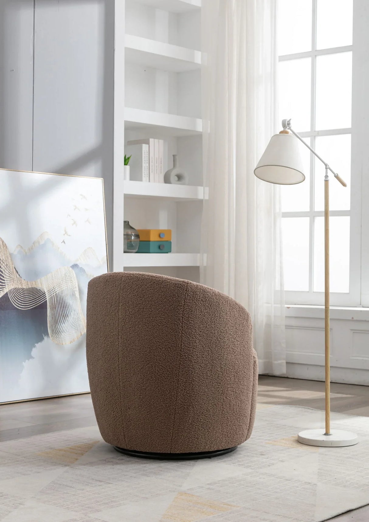 Teddy Fabric Swivel Accent Armchair Barrel Chair With Powder Coating Metal Ring - Furniture Home Direct