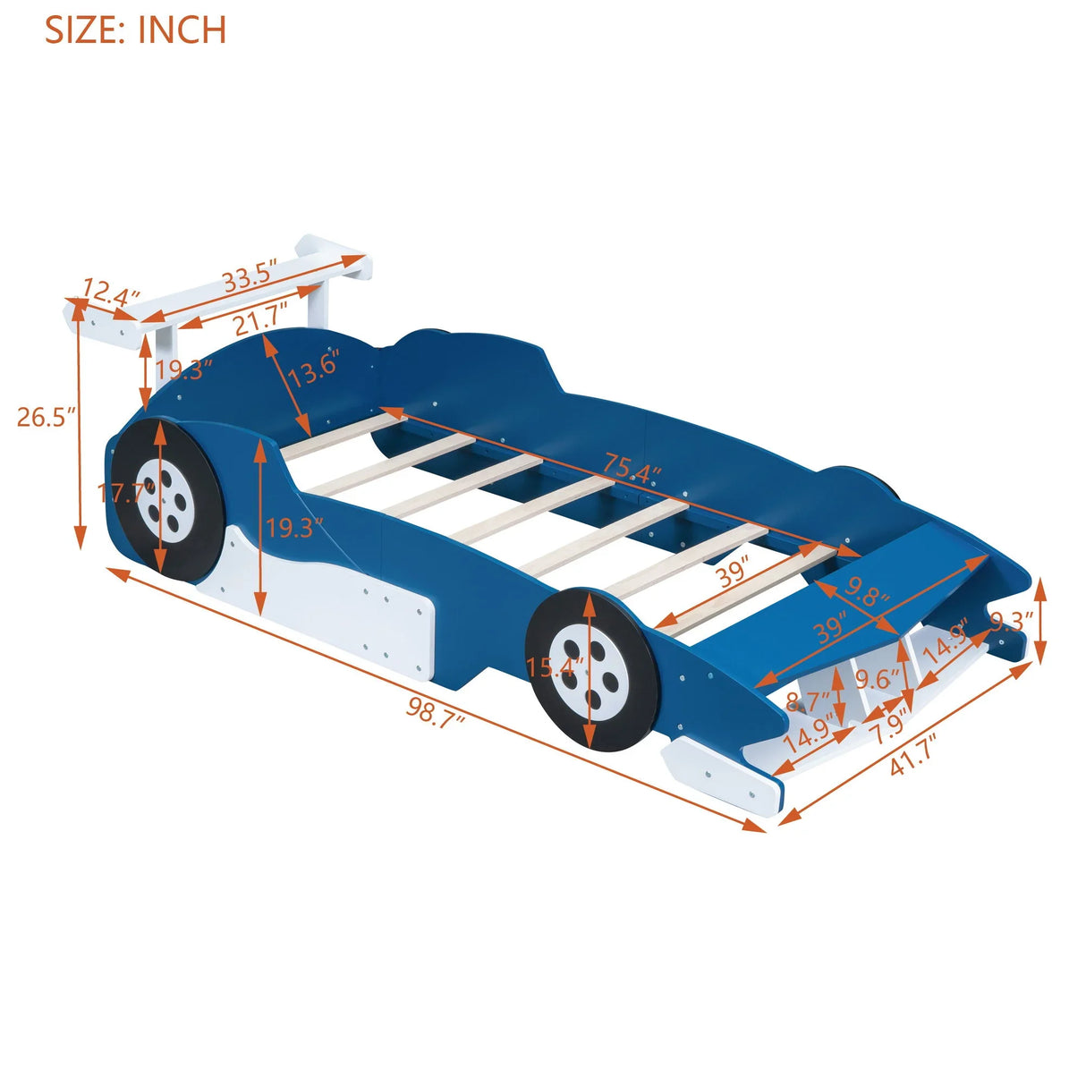 Race Car-Shaped Platform Bed With Wheels - Furniture Home Direct
