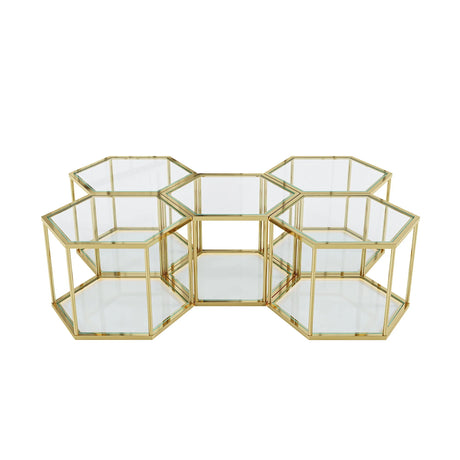 Modern Coffee Table With Double Layer Tempered Glass And Polygonal Design - Furniture Home Direct