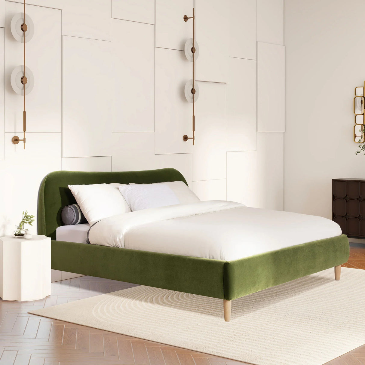 Roman - Curved Headboard Upholstered Platform Bed - Furniture Home Direct