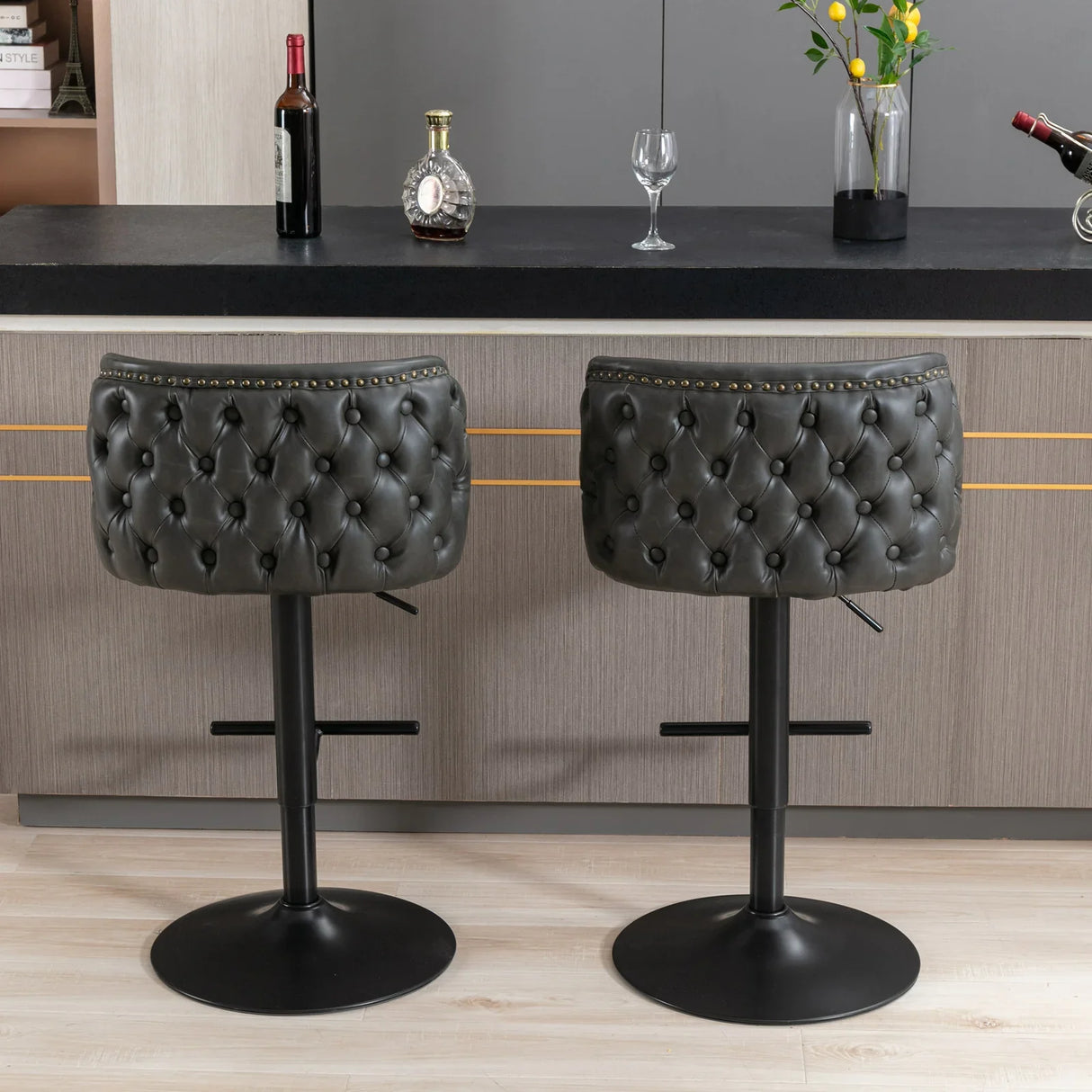 Counter Height Bar Stools Tufted Upholstered Dark Gray - Furniture Home Direct