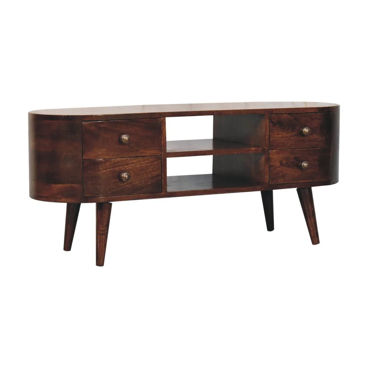 Solid Wood Rounded Entertainment Unit - Furniture Home Direct