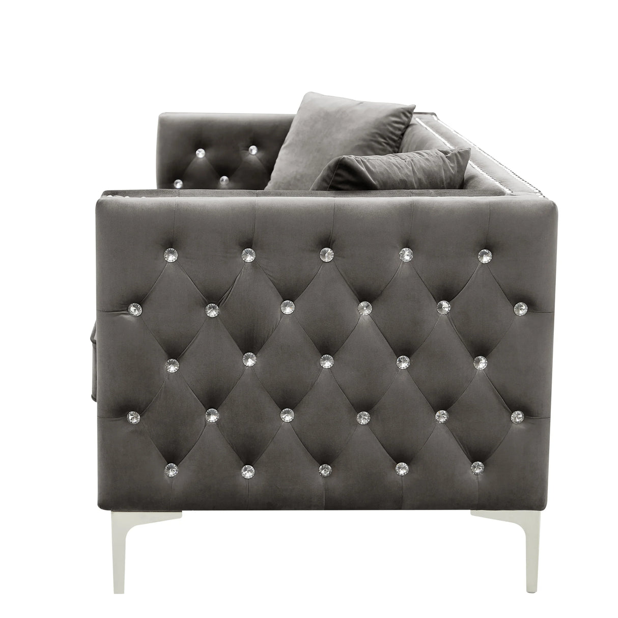 2 Piece Velvet Living Room Set with Sofa and Loveseat and 4 Pillows - Gray - Furniture Home Direct