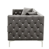 2 Piece Velvet Living Room Set with Sofa and Loveseat and 4 Pillows - Gray - Furniture Home Direct