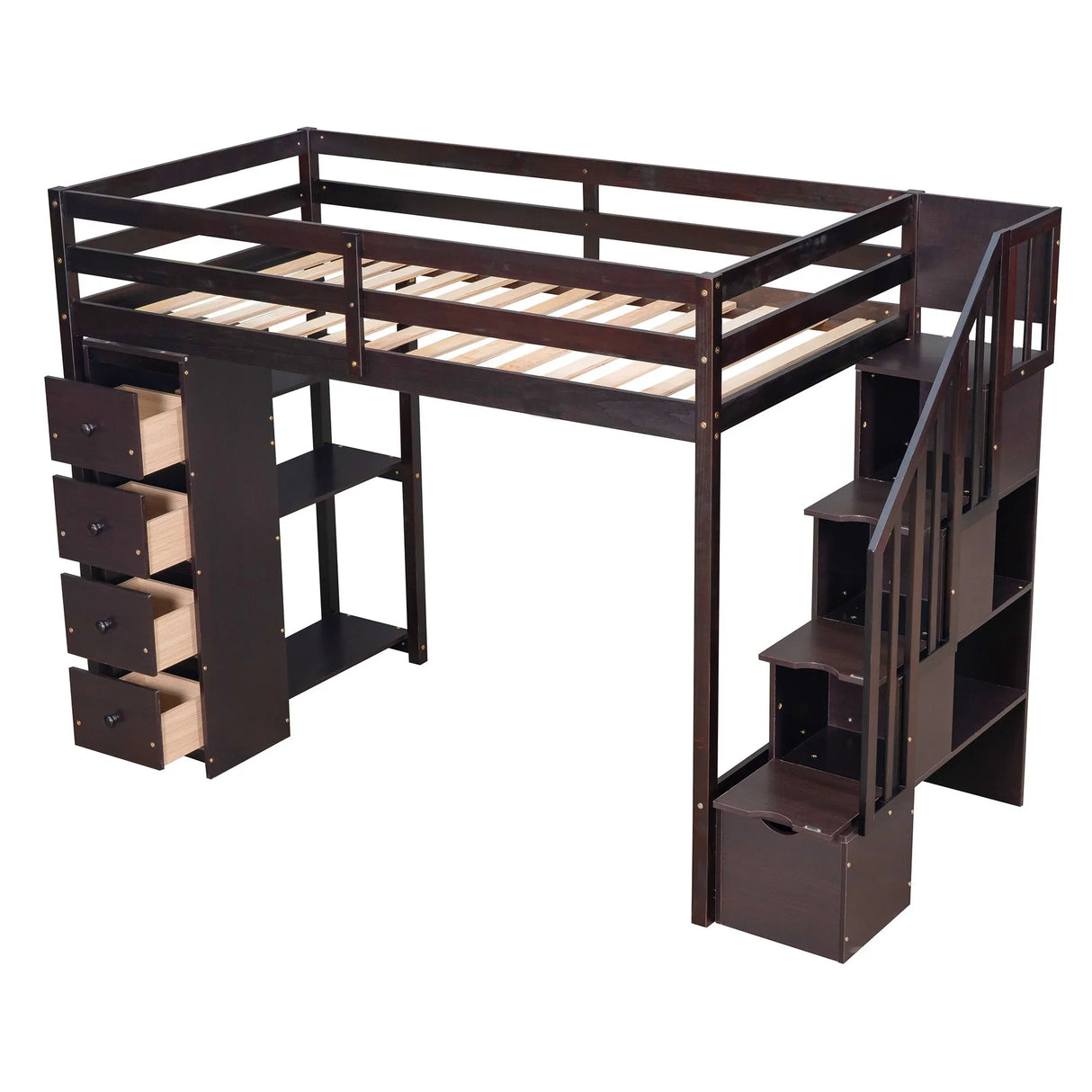 Loft Bed With Storage Drawers And Stairs With Shelves - Furniture Home Direct