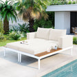 Outdoor Chaise Lounge Modern Cushions Wood Tray Beige - Furniture Home Direct