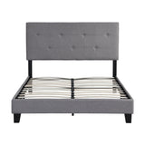 Full Size Upholstered Platform Bed Frame With Modern Button Tufted Linen Fabric Headboard, No Box Spring Needed, Wood Slat Support - Gray - Furniture Home Direct
