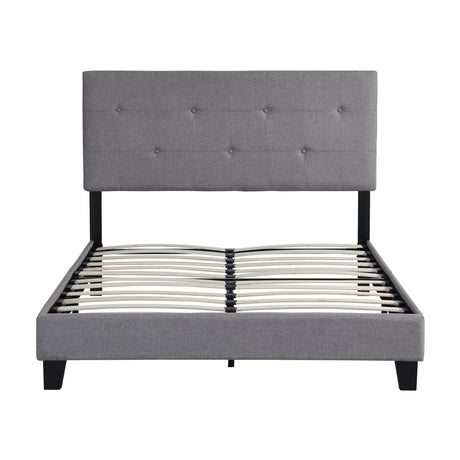 Full Size Upholstered Platform Bed Frame With Modern Button Tufted Linen Fabric Headboard, No Box Spring Needed, Wood Slat Support - Gray - Furniture Home Direct