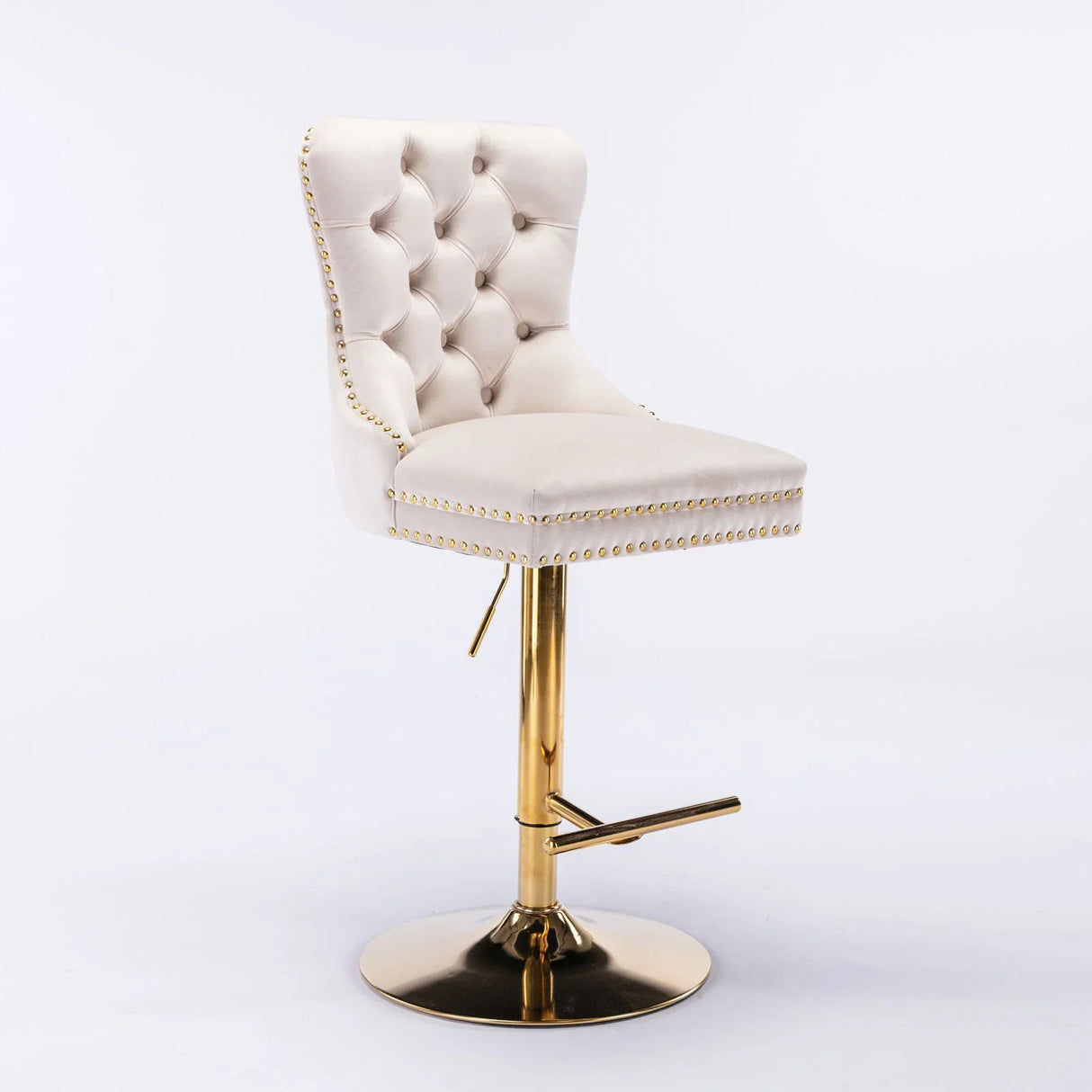 Thick Golden Swivel Velvet Barstools Adjusatble Seat Height From 25-33", Modern Upholstered Bar Stools With Backs Comfortable Tufted For Home Pub And Kitchen Island (Set of 2) - Furniture Home Direct