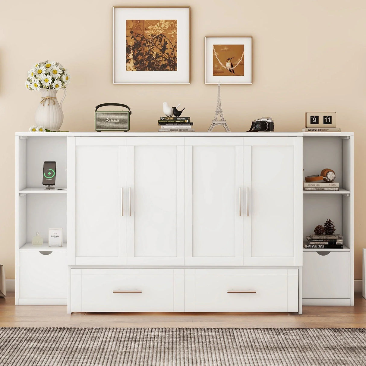 Murphy Bed With Shelves, Drawers And USB Ports - Furniture Home Direct