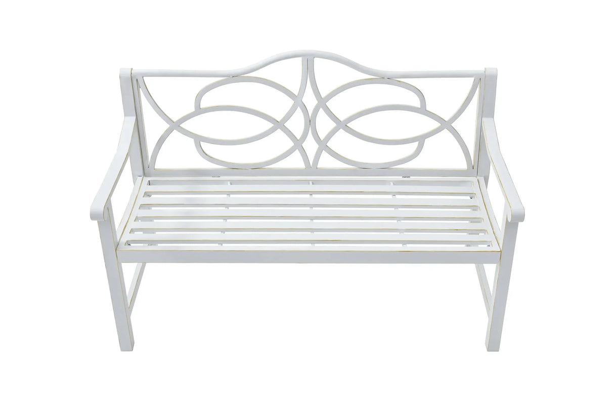Outdoor Garden Patio Bench With Backrest And Armrest, Slatted Seat For Park, Yard & Porch, Balcony, Accommodates 2 - 3 People - White - Furniture Home Direct