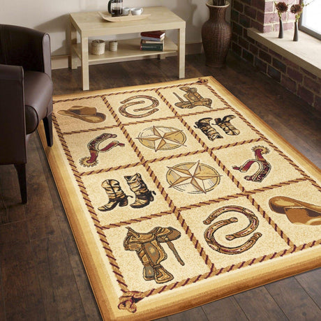 Tribes - 5'3" X 7'3" Southwest Area Rug - Beige - Furniture Home Direct