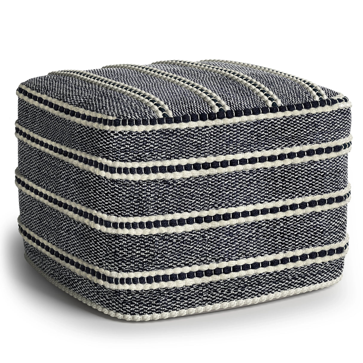 Corrie - Square Woven Outdoor / Indoor Pouf - Navy / White - Furniture Home Direct