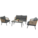 4 Pieces Patio Furniture Set, PE Rattan Wicker With Washable Cushion And Tempered Glass Tabletop, Conversation Furniture For Garden Poolside Balcony - Furniture Home Direct